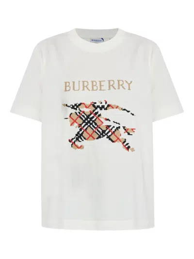 Burberry Ivory Stretch Cotton T-shirt In Neutral