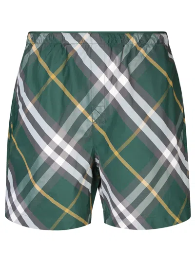 Burberry Check Motif Green Swimsuit In Blue
