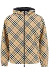 Burberry Beige Reversible Down Jacket With Hood And All-over Check Motif In Tech Fabric Man