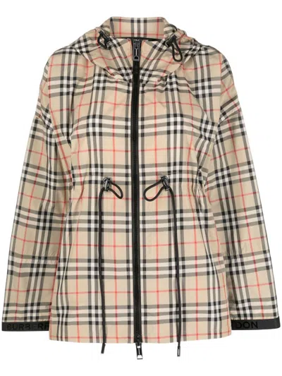 Burberry Check Motif Hooded Jacket In Multi