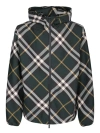 Burberry Check-pattern Zipped Hooded Jacket In Green