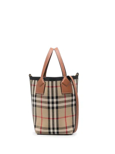 Burberry Check Motif Mini Bucket Bag In Beige
