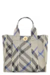 Burberry Geometric Tartan Print Shoulder Tote Bag In Beige