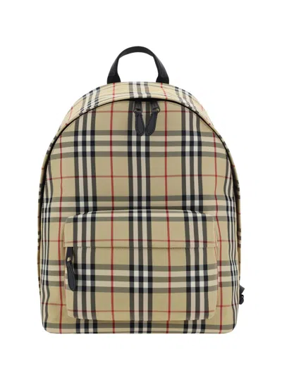 Burberry Check Motif Nylon Backpack In Beige