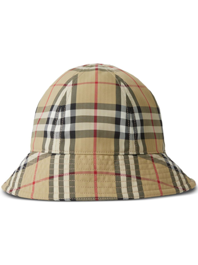 Burberry Check Motif Nylon Bucket Hat In Beige