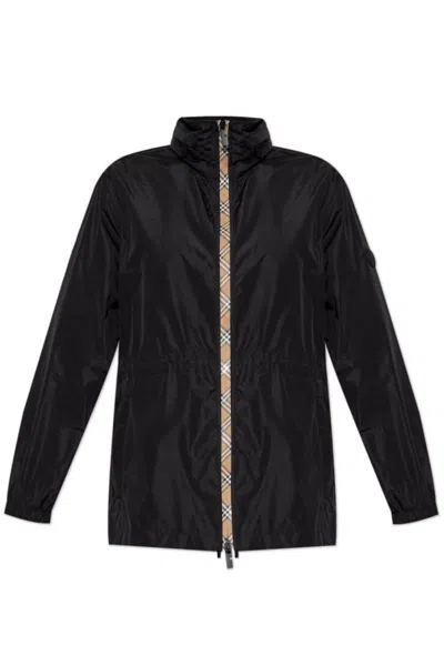 Burberry Check Motif Nylon Jacket In Black