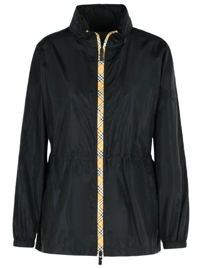 Burberry Check Motif Nylon Jacket In Black
