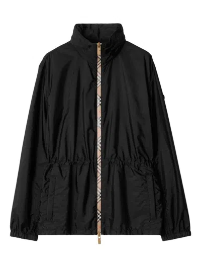 Burberry Check Motif Nylon Jacket In Black