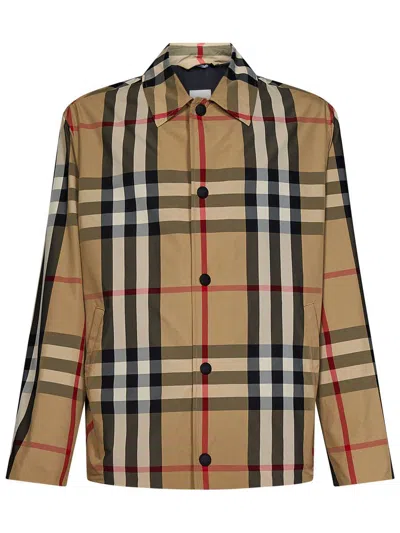 Burberry Check Motif Shirt Jacket In Beige
