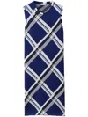 BURBERRY NAVY BLUE CHECK SILK DRESS WITH RIBBED DETAILING FOR WOMEN