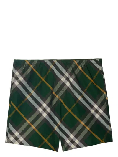 Burberry Men Check Motif Swim Shorts In Green