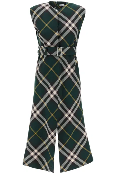 BURBERRY BURBERRY CHECK MOTIF WOOL MIDI DRESS