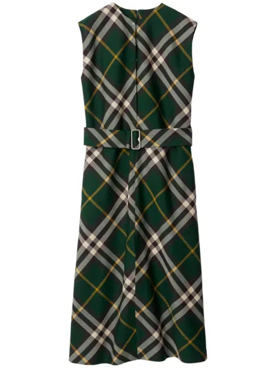 BURBERRY BURBERRY CHECK MOTIF WOOL MIDI DRESS