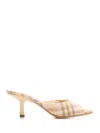 Burberry Beige Check Linen Mule Sandals With 6.5 Cm Heel Lf Mews 65 Chk 162393 In Neutral