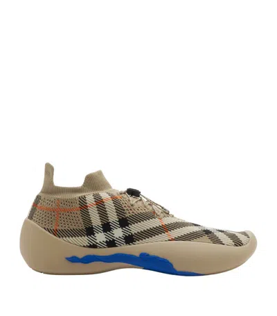 Burberry Check Knit Neptune Sneakers In Beige
