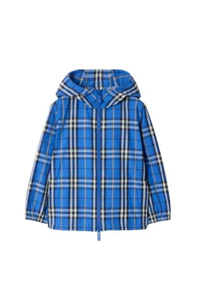 Burberry Kids'  Check Nylon Hooded Jacket In Blue