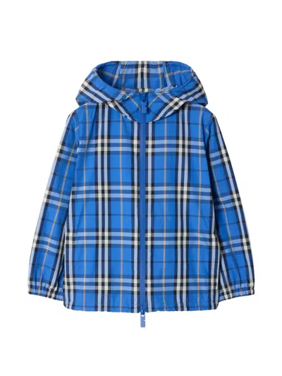 Burberry Kids' Check Nylon Hooded Jacket In Blue