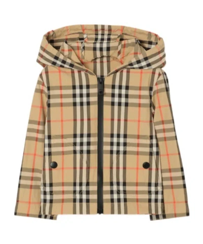 Burberry Kids' Check Nylon Hooded Jacket In Brown