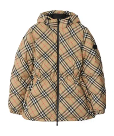 BURBERRY CHECK NYLON HOODED PUFFER JACKET