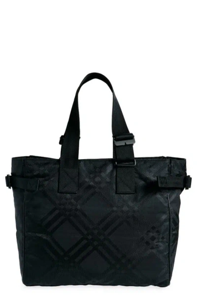 Burberry Men's Check Jacquard Tote Bag In Black