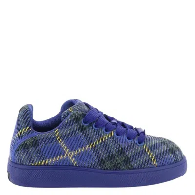 Burberry Check Nylon Knitted Box Sneakers In Blue