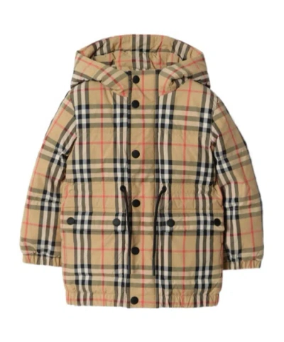 Burberry Kids' Check Nylon Puffer Coat In Brown
