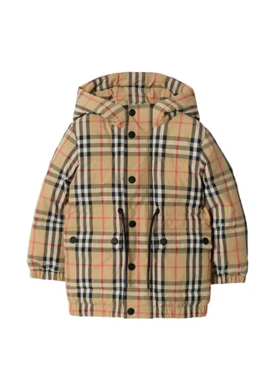 Burberry Babies' Check Nylon Puffer Coat In Neutral