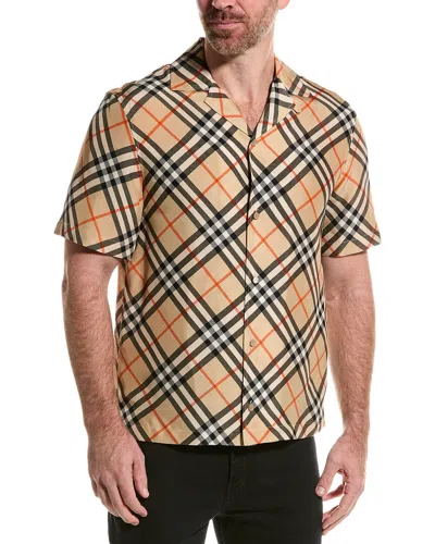 Burberry Nova Plaid Silk Cuban Collar Shirt In Neutral