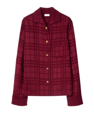 Burberry Check Pajama Top In Burgundy