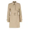 Burberry Check Panel Belted Waist Cotton Trench Coat
