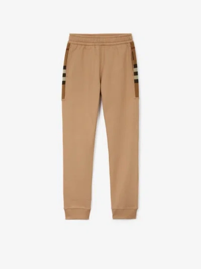 Burberry Check Panel Cotton Blend Jogg In Camel