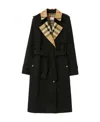 Burberry Check Neck Trench For Women In Black