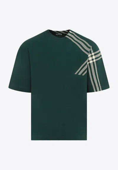 Burberry Check-panel Crewneck T-shirt In Green