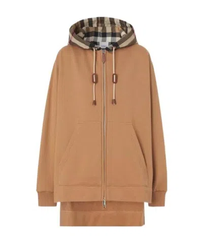 Burberry Check-panel Hoodie In Brown