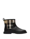 Burberry Check-panel Leather Boots In Black