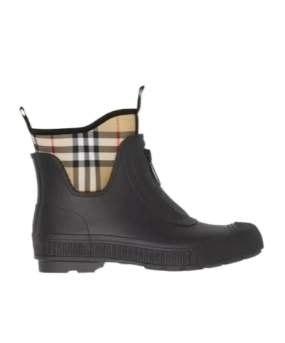 Burberry Flinton Check Waterproof Rain Boot In Black