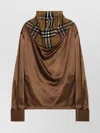 Burberry Satin Shirt With Check Panel In Brown