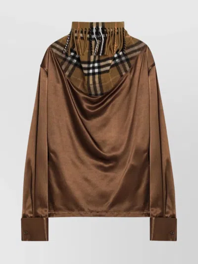 BURBERRY CHECK PANEL SATIN SHIRT