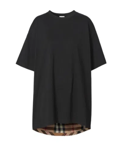 Burberry Check-panel T-shirt In Black