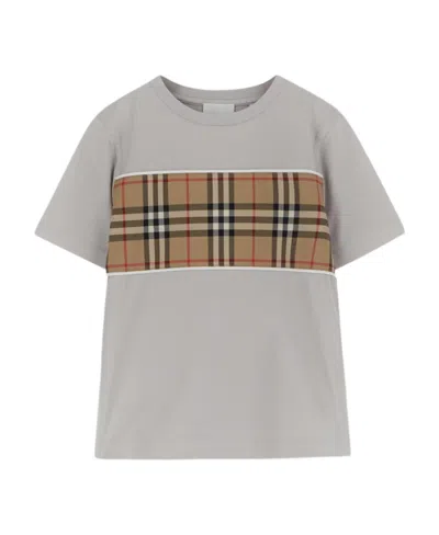 Burberry Check Panel T-shirt In Gray