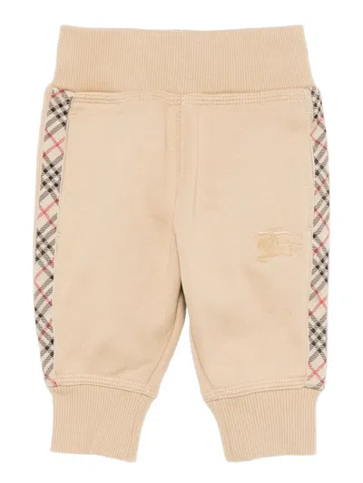 Burberry Babies' Check-panel Tracksuit Bottoms In Neutral