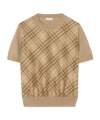 Burberry Check Panel Wool Silk T-shirt In Brown
