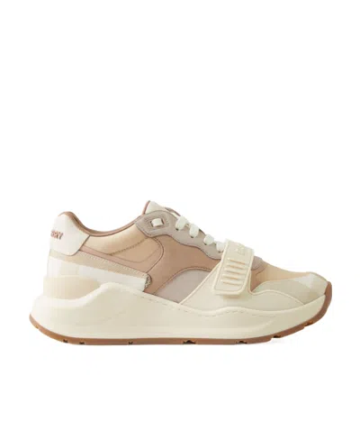 Burberry Check Panelled-detail Sneakers In Nude