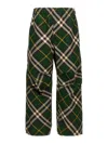 Burberry Men's Check Pattern Trousers With Elastic Waist And Drawstring In Green