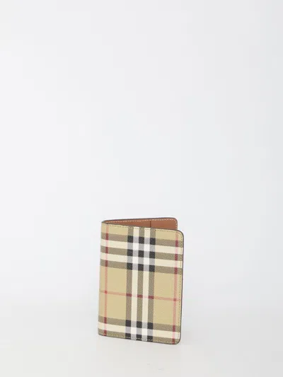 Burberry Check Passport Holder In Beige