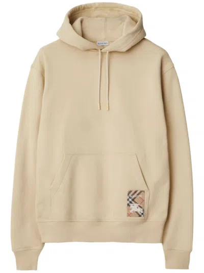 Burberry Drawcord Hoodie With Front Pocket In Neutrals