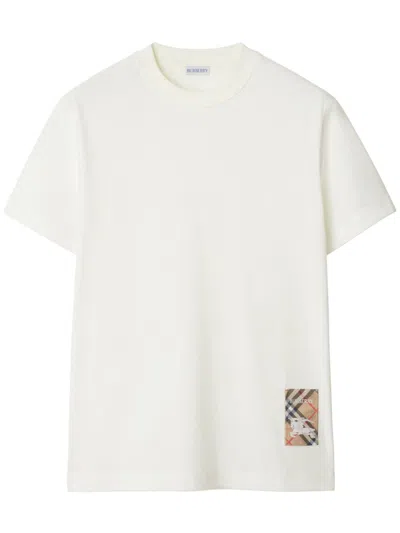 Burberry Cotton T-shirt With Check Applique In White