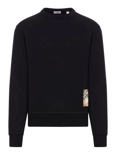 Burberry Check-patch Crewneck Sweatshirt In Black