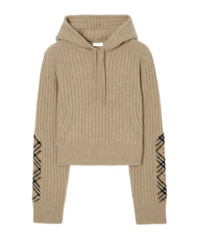 Burberry Check Patch Hoodie In Brown