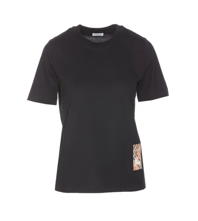 Burberry Women Black Cotton Check Patch T-shirt